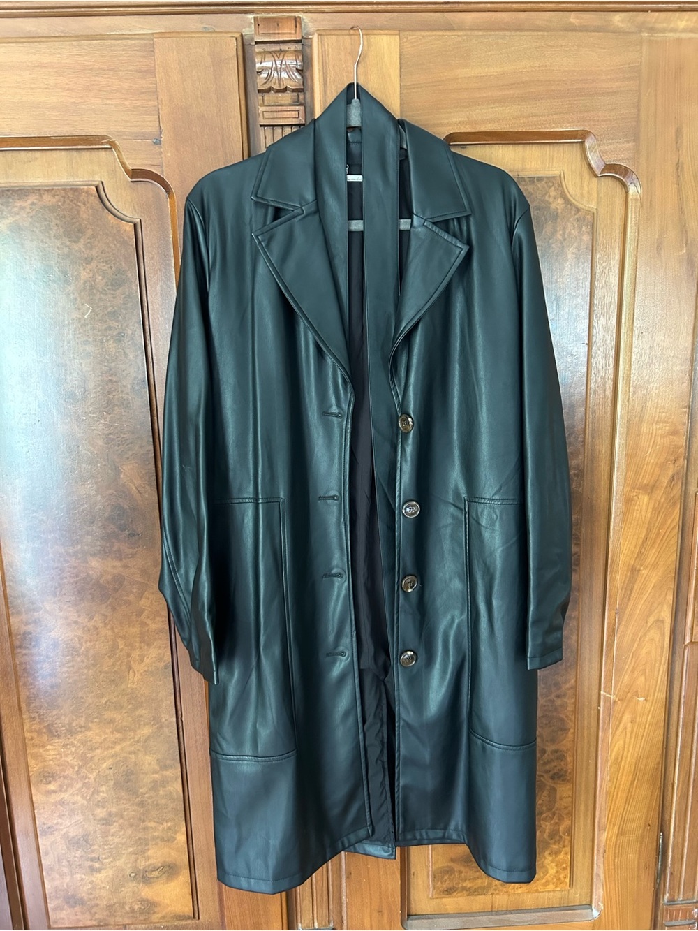 Women’s Black Leather Trench Jacket